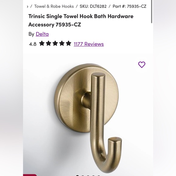 Delta Trinsic Champagne Bronze Single -Hook Wall mount Towel Hook - Picture 1 of 4